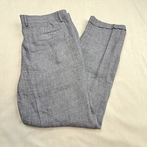 Baird McNutt Murano Slim Fit 100% Linen Pant Mens 38x32 Blue Straight Flat Front